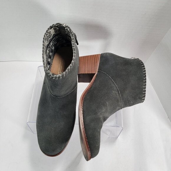 Toms Women's Leila Boot Womens 7 Block Heel Gray Suede Bootie Comfy Boho Shoe - Picture 8 of 13
